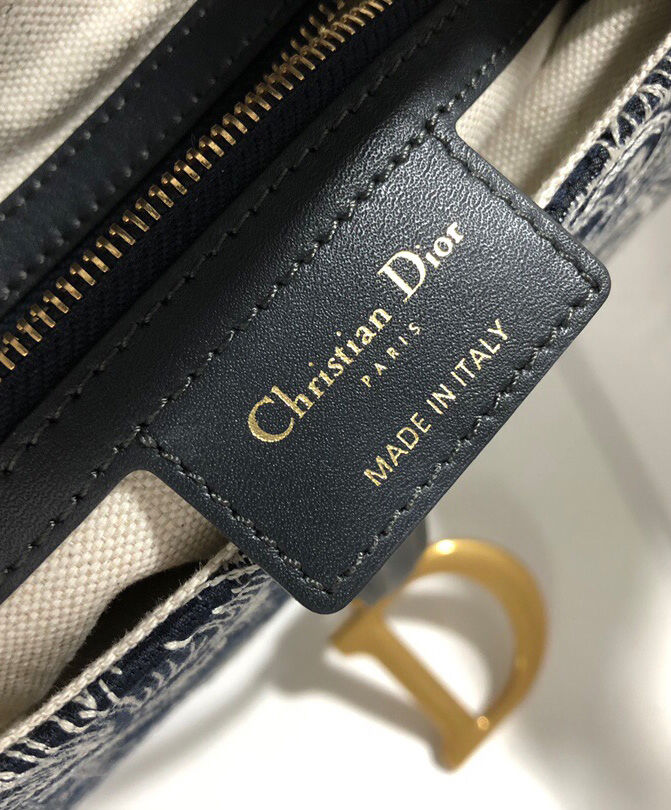 Christian Dior Saddle Bag Canvas with Leather Dark Blue